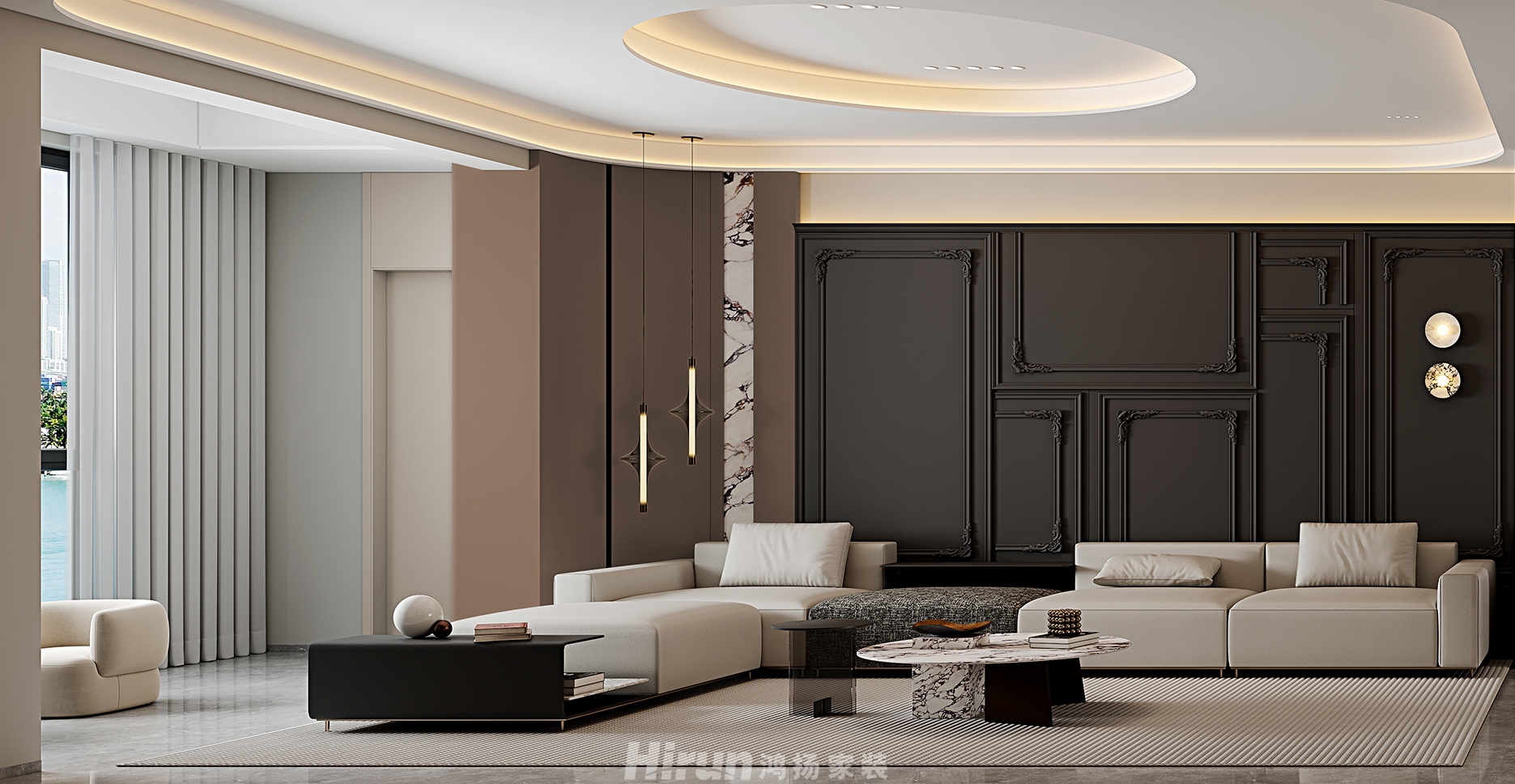 江山壹號220㎡輕歐簡美四居室 裝修案例效果圖-1